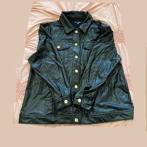 Black longline faux leather jacket